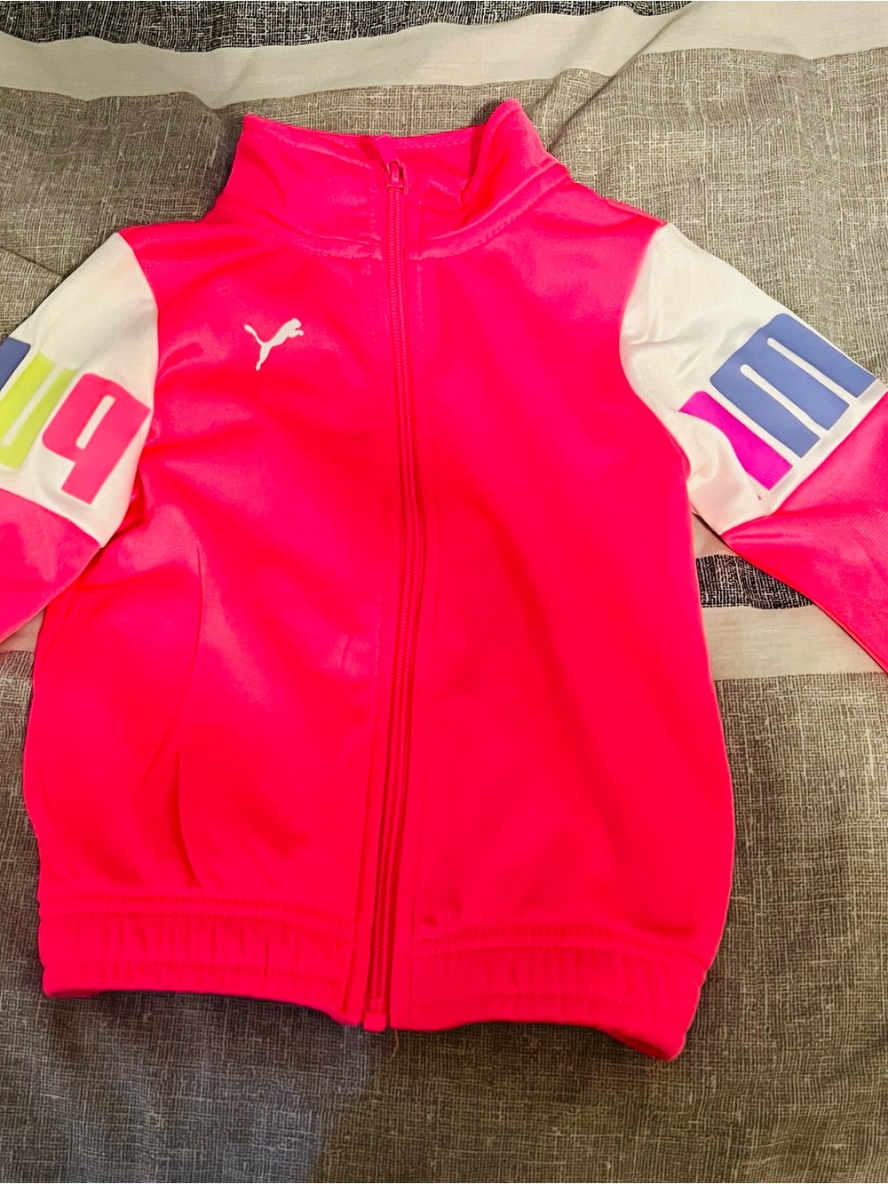 Puma Hot Pink Zip-Up Track Jacket with White Colorblock Sleeves